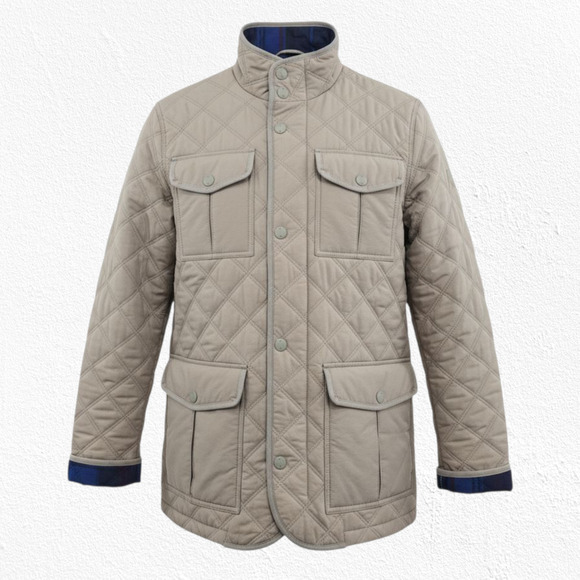 Tommy Hilfiger Quilted Barn Jacket Tan Plaid Lined Fall Outerwear Size Large